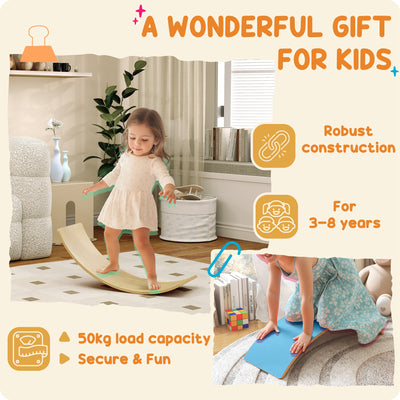 AIYAPLAY Wooden Balance Board for Kids, Wobble Board with Silent Felt for Sensory Play, Blue 
