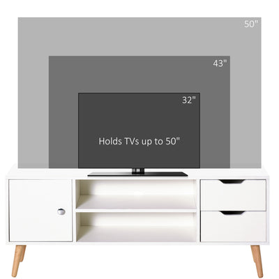 HOMCOM TV Stand for TVs up to 50", TV Console Cabinet with Open Storage Shelf and Drawers for Living Room, Entertainment Room and Bedroom, White 