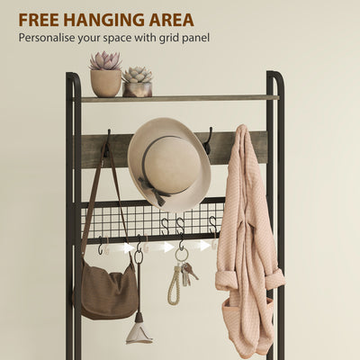 HOMCOM 5-In-1 Industrial-Style Hallway Tree - Grey/Black 