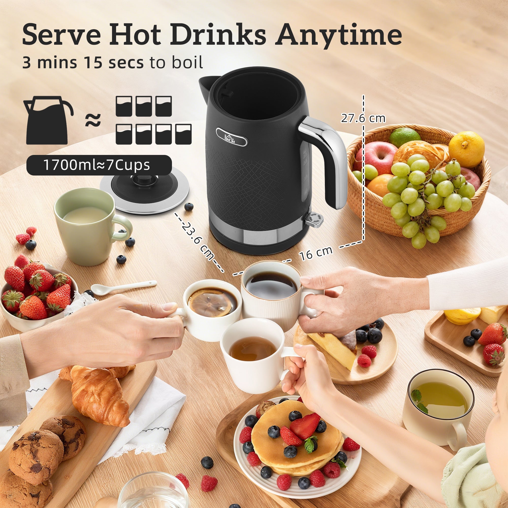 HOMCOM Sleek Textured Kettle and Four-Slice Toaster Set - Black 