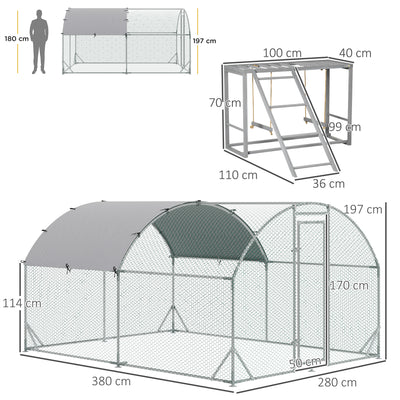 PawHut Walk In Chicken Run with Chicken Activity Shelf and Cover, 2.8 x 3.8 x 2m 