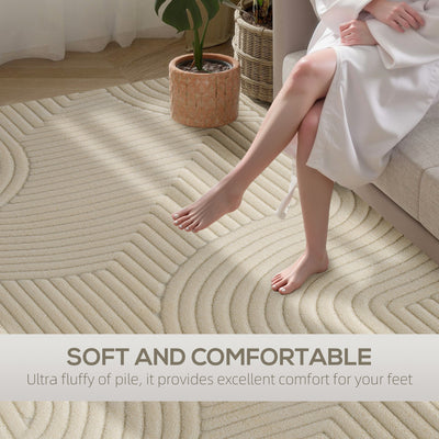 HOMCOM Modern Geometric Rug, Thick Plush, Non-Slip, 160 x 120 cm – Cream, Living Room/Bedroom/Office 