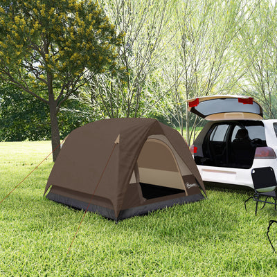 Outsunny 3-4 Person Camping Tent, Easy Set Up 3-4 Man Tent w/ Sewn-in Groundsheet, Waterproof Dome Tent w/ Mesh Windows, Brown 