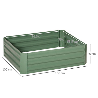 Outsunny Set of 2 291L Raised Garden Bed, Elevated Galvanised Planter Box for Flowers, Herbs, 100x100x30cm, Green 