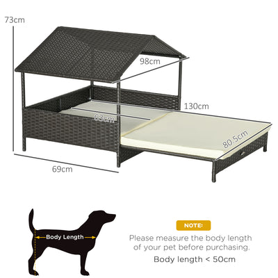 PawHut Extendable Elevated Dog Bed, Rattan Dog House, with Water-Resistant Roof, Removable Cushion, Cream 