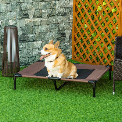 PawHut Large Raised Dog Bed Cat Elevated Lifted Cooling Portable Camping Basket Outdoor Indoor Mesh Pet Cot Metal Frame Brown 