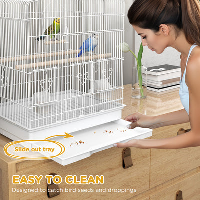 PawHut Large Metal Bird Cage with Perches, Food Bowls, Swing, for Budgies, Parakeets, White 