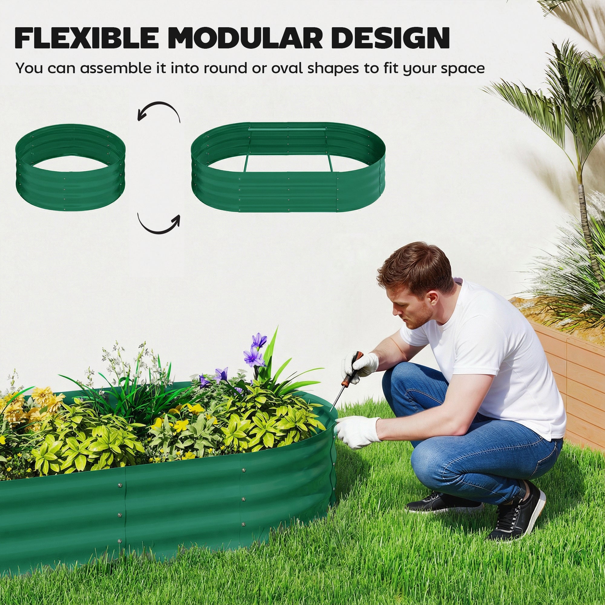 Outsunny Galvanised Raised Garden Bed with Arched Trellis, 5 x 3 x 6ft Metal Raised Bed for Garden with Open Bottom, Green 