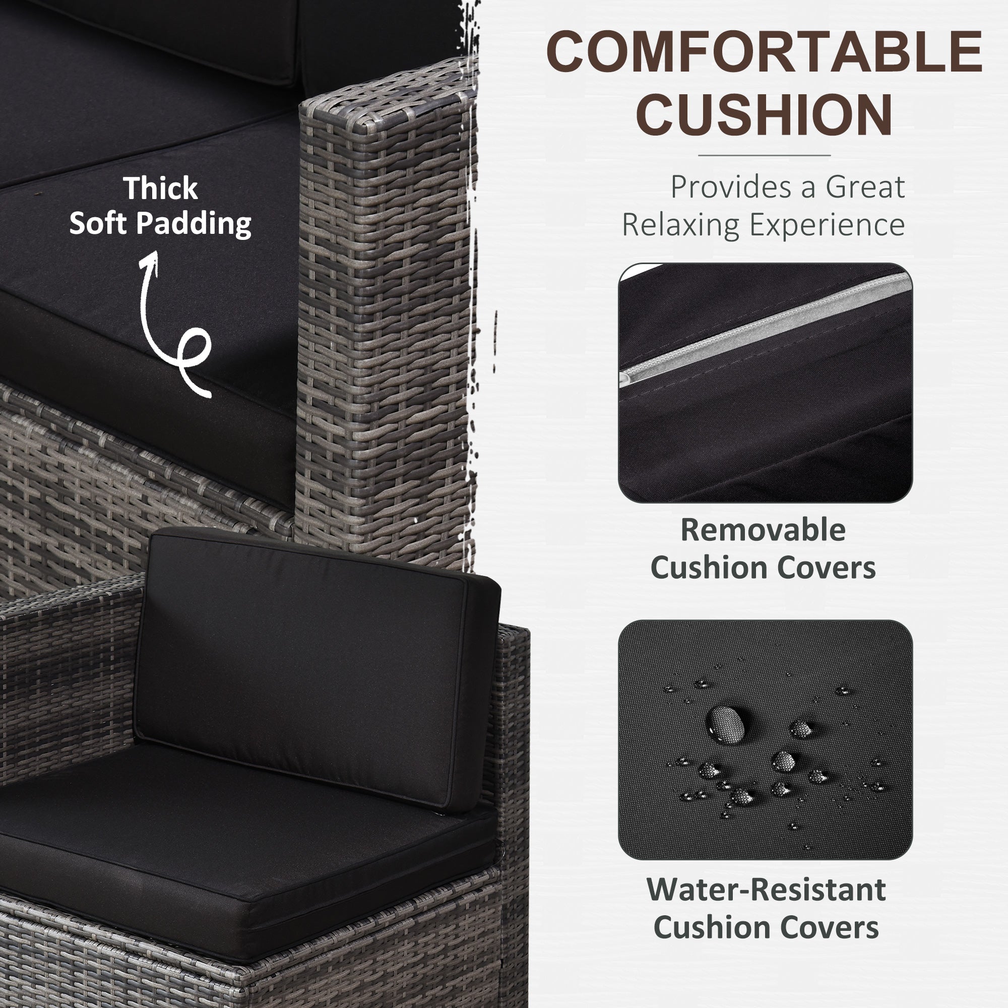 Outsunny 6-Seater Rattan Sofa Furniture Set W/ Cushions, Steel Frame-Grey 
