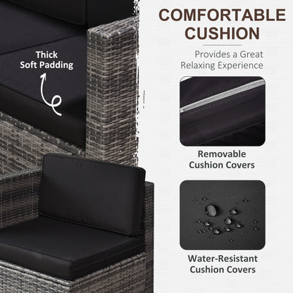 Outsunny 6-Seater Rattan Sofa Furniture Set W/ Cushions, Steel Frame-Grey 