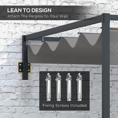 Outsunny 3 x 4m Lean To Steel Pergola, with Moving Fabric Canopy - Dark Grey 