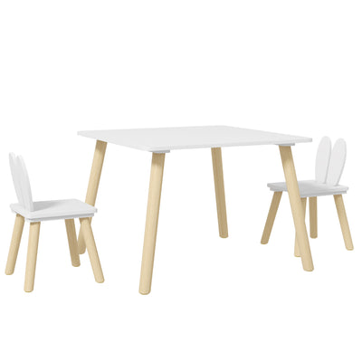 AIYAPLAY 3 Pcs Toddler Table and Chair Set, Kids Desk and 2 Chairs Set w/ Bunny Ear Backrest, for Nursery, Playroom 