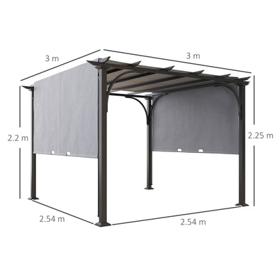Outsunny 3 x 3(m) Outdoor Pergola, Garden Pergola Gazebo with Adjustable Canopy, Grey 