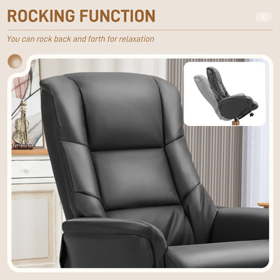 HOMCOM Rocking Recliner Chair with Footstool, PU Leather Recliner Armchair with Wood Base, Upholstered Reclining Chair for Living Room Bedroom, Black 