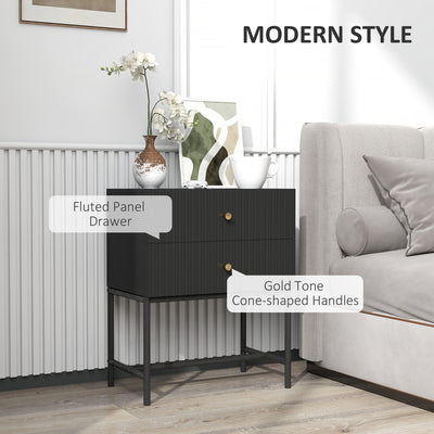 HOMCOM Elegant Two-Drawer Bedside Table - Black 