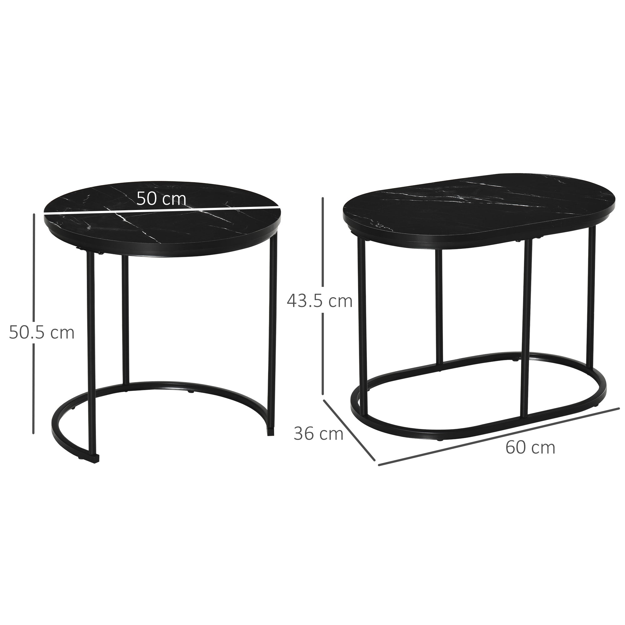 HOMCOM Marble-Effect Nest of Tables - Black/White 