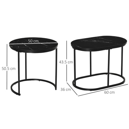 HOMCOM Marble-Effect Nest of Tables - Black/White 