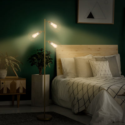 HOMCOM Retro Practical Tree Floor Lamp 3 Angle Adjustable Lampshade Steel Base for Living Room Bedroom Office Gold 165cm 