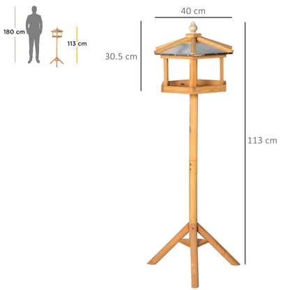 PawHut Wooden Bird Table Free Standing Feeder Garden Sheltered Feeding Station Parrot Stand Birdhouse Φ40x113cm 