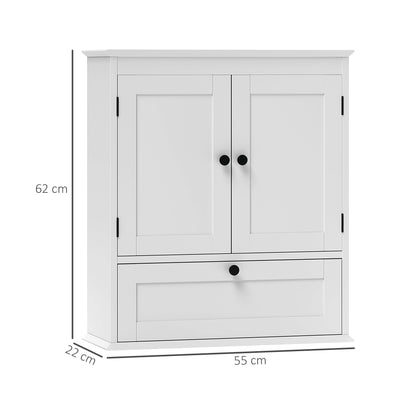 HOMCOM Bathroom Wall Cabinet with Adjustable Shelf and Recessed Doors, White 