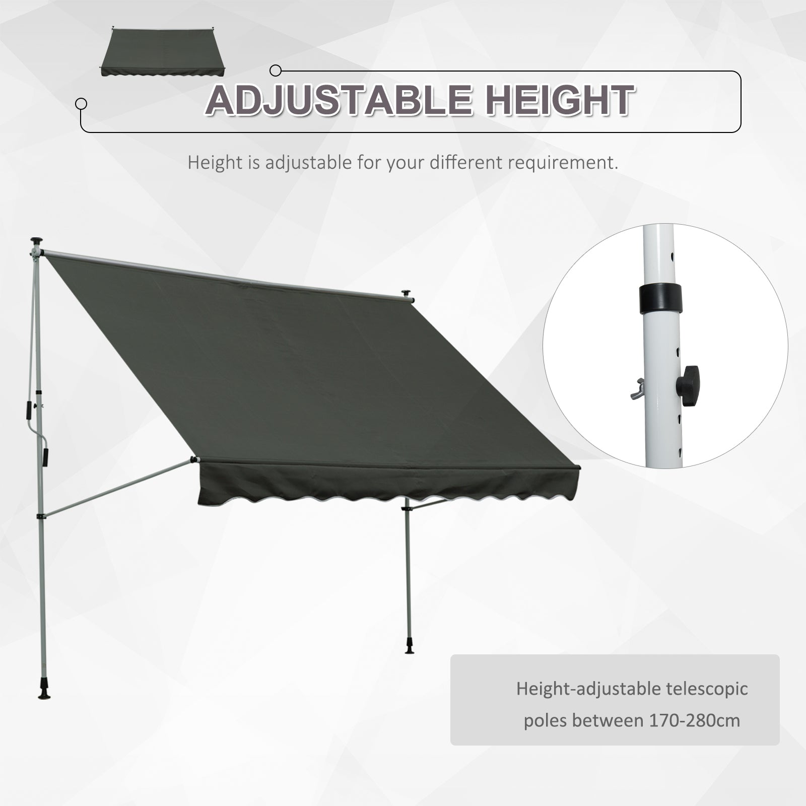 Outsunny 3x1.5m  Adjustable Outdoor Aluminium Frame Awning Grey 