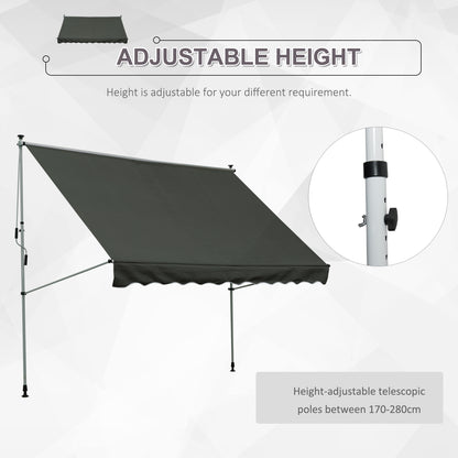 Outsunny 3x1.5m  Adjustable Outdoor Aluminium Frame Awning Grey 