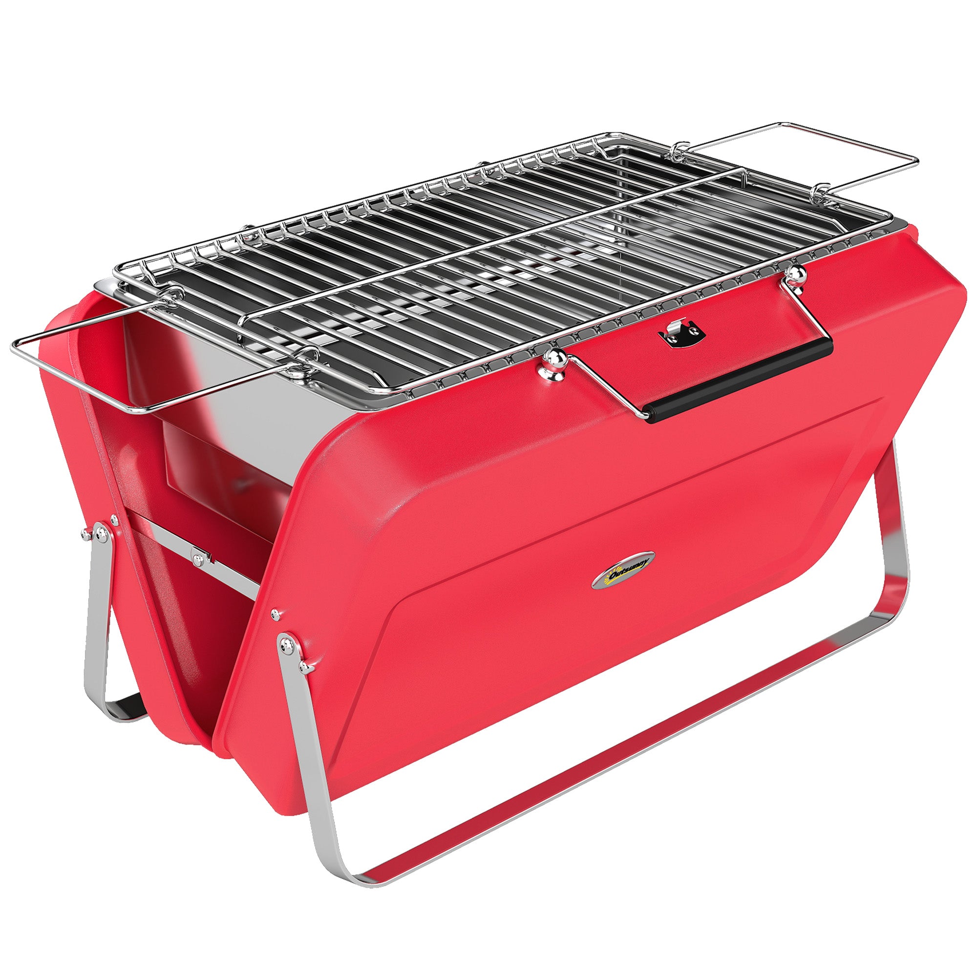Outsunny Portable Mini Charcoal Barbecue Grill with Suitcase Shell, Outdoor Folding Tabletop BBQ Grill, Red 