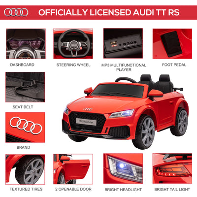 HOMCOM Kids Licensed Audi TT Ride-On Car 12V Battery w/ Remote Suspension Headlights and MP3 Player 3km/h Red 