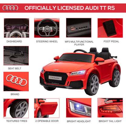 HOMCOM Kids Licensed Audi TT Ride-On Car 12V Battery w/ Remote Suspension Headlights and MP3 Player 3km/h Red 