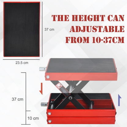 DURHAND 500KG Motorcycle Lift Scissor Jack, Height Adjustable Motorbike Stand with Anti-Slip Wide Deck, Heavy Duty Steel Motorbike Repair Lift Hoist Stand for Home Garage, Red 