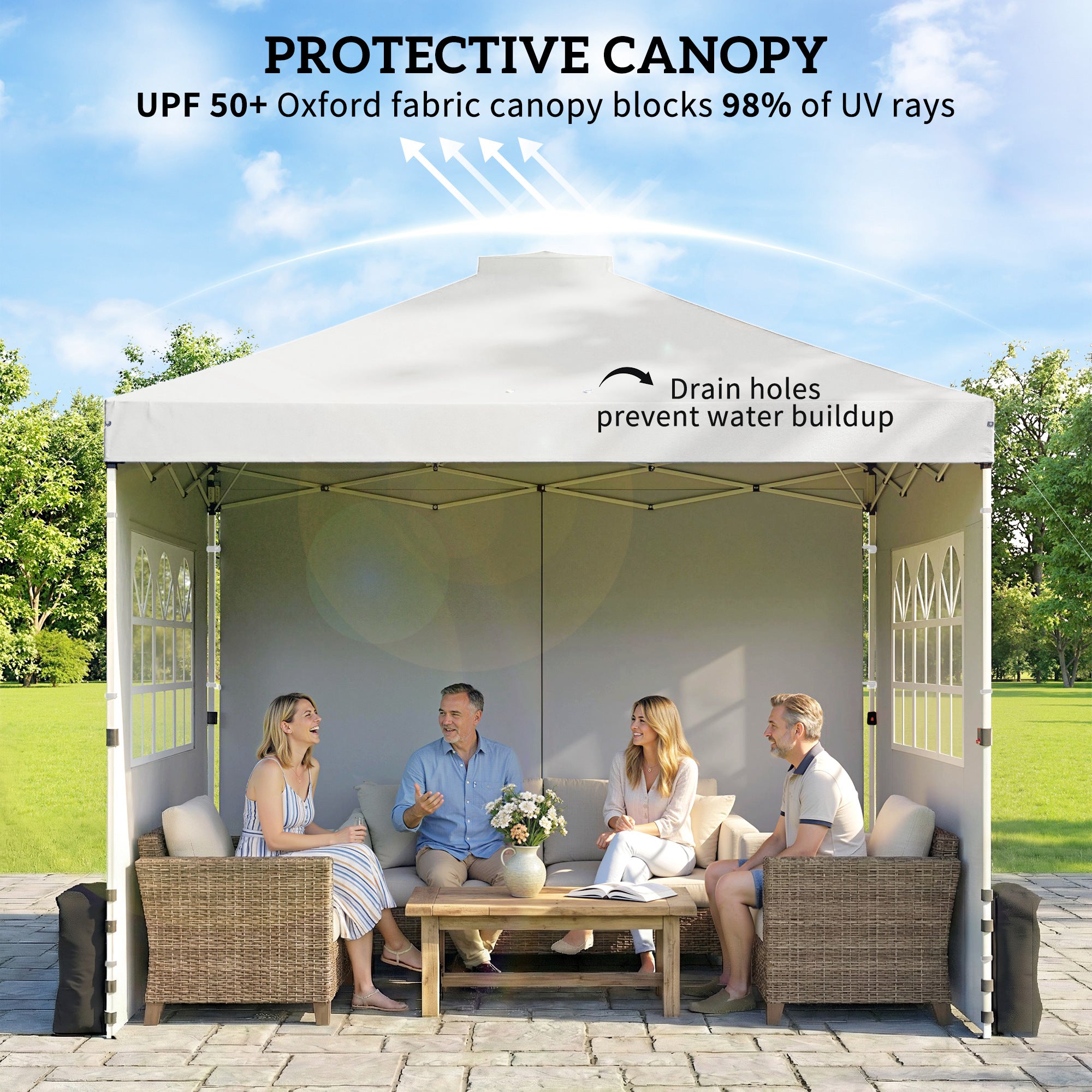 Outsunny Pop Up Gazebo Waterproof Height Adjustable Canopy with 3 Sidewalls Wheeled Bag for Parties 3 x 3 m White 