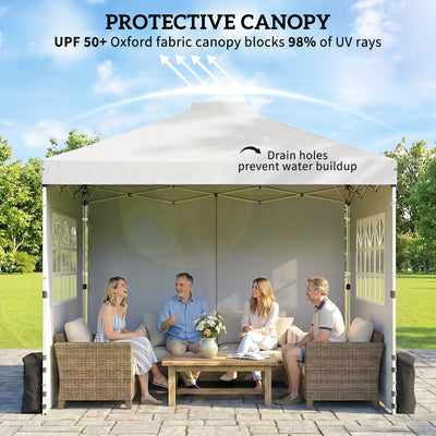 Outsunny Pop Up Gazebo Waterproof Height Adjustable Canopy with 3 Sidewalls Wheeled Bag for Parties 3 x 3 m White 