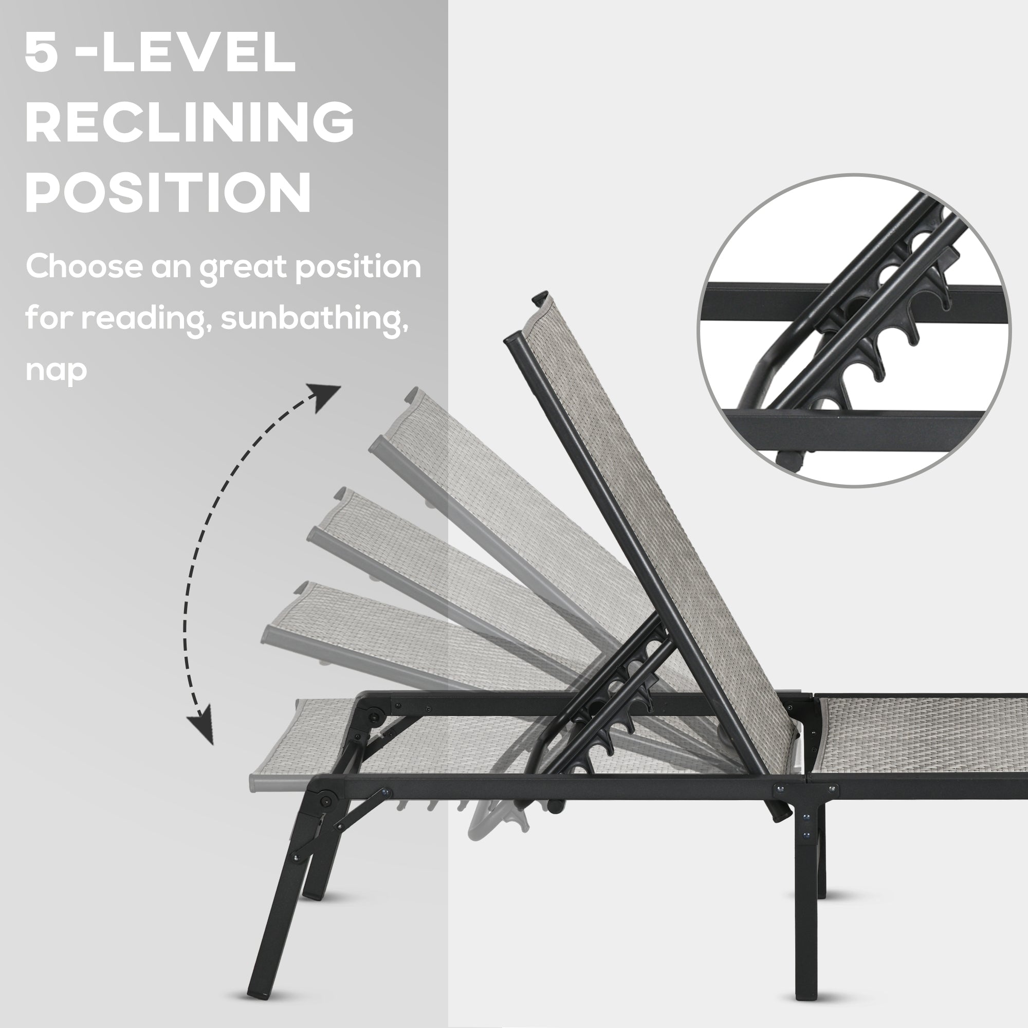 Outsunny Foldable Outdoor PE Rattan Sun Lounger Set of 2, Patio Wicker Recliners Lounge Chair w/ 5-Level Adjustable Backrest, for Poolside, Garden, Mixed Grey 