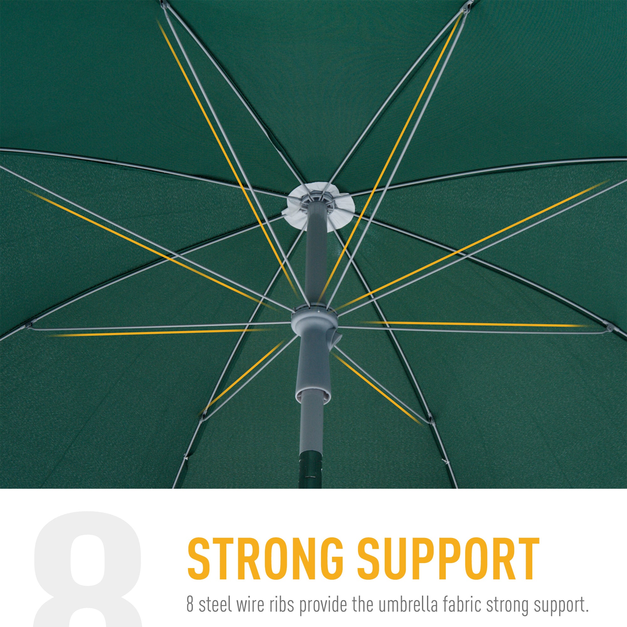 Outsunny 2.2m Beach Umbrella, Portable Parasol with Tilting Function, Outdoor Sunshade Shelter with 8 Ribs, Green 
