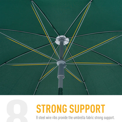 Outsunny 2.2m Beach Umbrella, Portable Parasol with Tilting Function, Outdoor Sunshade Shelter with 8 Ribs, Green 
