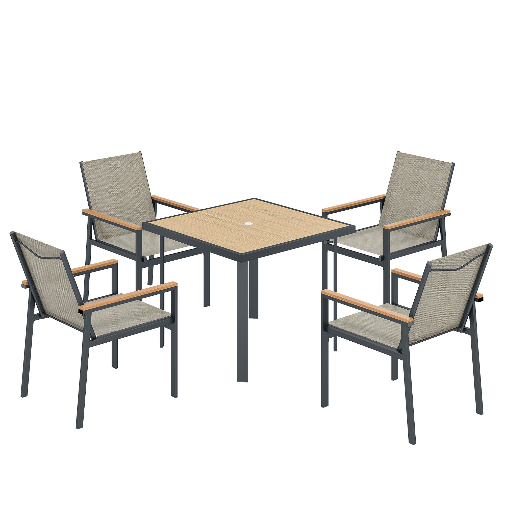 Outsunny Five-Piece Metal Dining Set, with Glass-Top Table - Khaki 