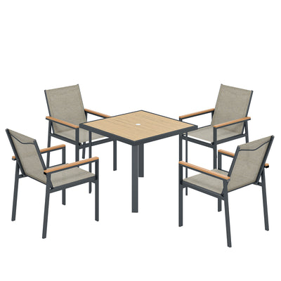 Outsunny Five-Piece Metal Dining Set, with Glass-Top Table - Khaki 