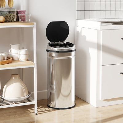 HOMCOM 42L Stainless Steel Sensor Bin - Silver Tone 