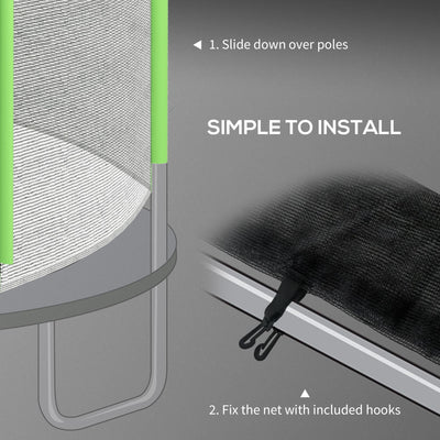 SPORTNOW 10ft Trampoline Net Replacement with 6 Plastic Pole Covers, Weather-Resistant Trampoline Netting Replacement with Zipped Entrance, Poles Not Included, Green 