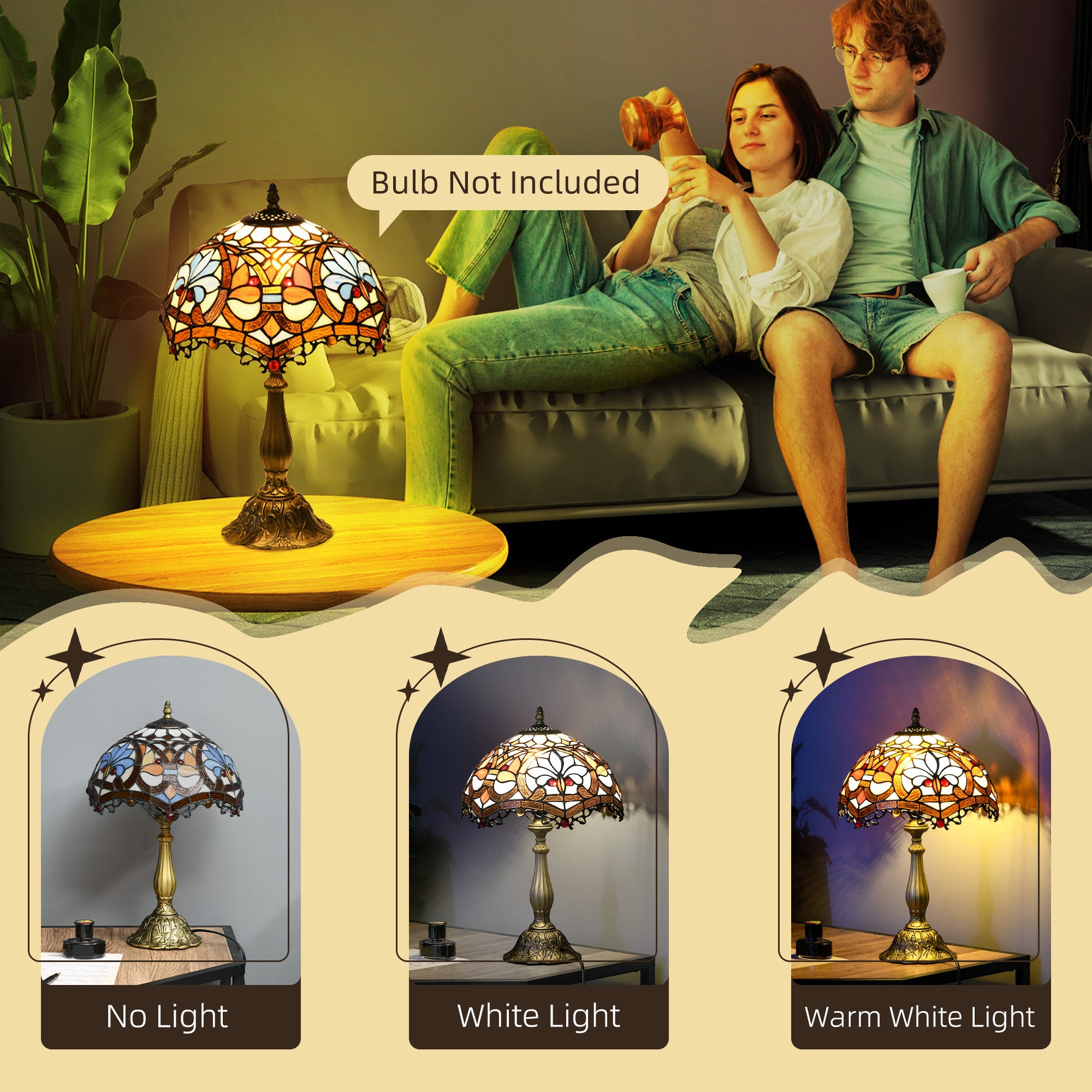 HOMCOM Stained Glass Table Lamp, Handcrafted Artisan Collectible, Suitable for Living Room and Bedside, Multi-Coloured, \'d0\'a431 x 48Hcm, Zinc Alloy. 