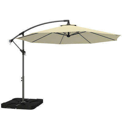 Outsunny 3m Overhanging Parasol, with Base, Weights and Cover - Sand brown 