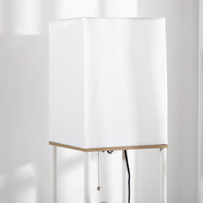 HOMCOM Modern Floor Lamp with Shelves, 3 Layer Shelf Tall Standing Lamp with Fabric Lampshade, Pull Chain Switch for Living Room, Bedroom, Bulb not Included, White 