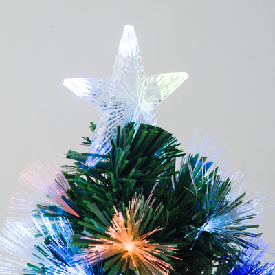 HOMCOM 4FT Multicoloured Artificial Christmas Tree w/ Fibre Optic Lights Pre-Lit Modes Metal Stand Star Holder Home Seasonal Decoration 