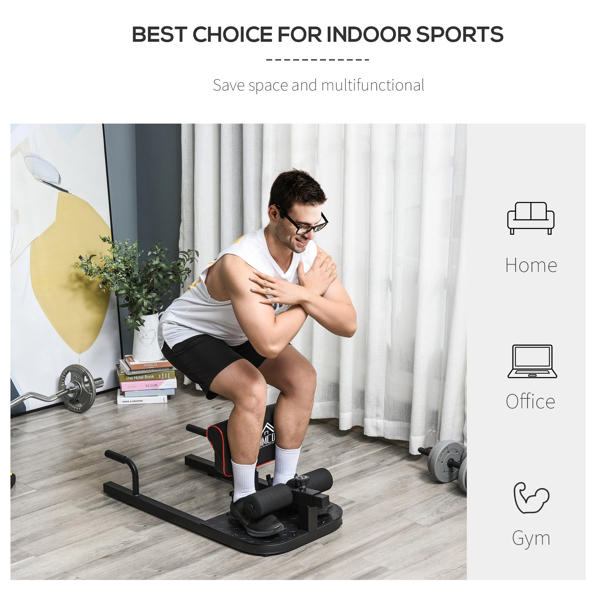 HOMCOM Squat Machine with Push Up Stand, Padded Hip Thrust Bench with Adjustable Cushion for Home Gym Work Out, Black 