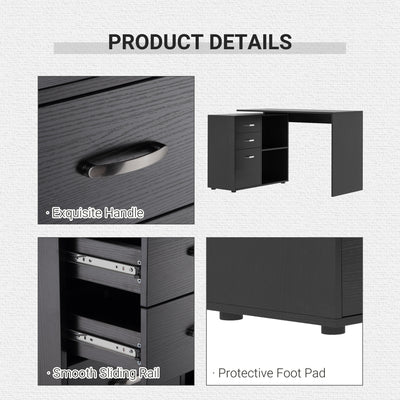 HOMCOM L Shaped Computer Desk, Reversible Home Office Desk with Drawers, File Cabinet and Storage Shelves, Study Table, 117 x 83.5 x 76cm, Black 
