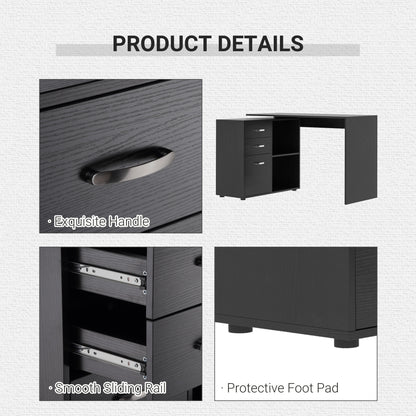 HOMCOM L Shaped Computer Desk, Reversible Home Office Desk with Drawers, File Cabinet and Storage Shelves, Study Table, 117 x 83.5 x 76cm, Black 