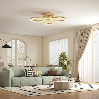 HOMCOM LED Ceiling Light, Modern Dimmable 4 Rings Ceiling Lamp with Wall Switch, 40W 4350lm Flush Mount Ceiling Light with 3500K/4500K/6000K Colour Temperatures for Living Room, Bedroom, Gold Tone 