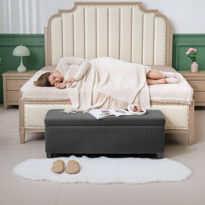 HOMCOM Storage Ottoman Bench, Corduroy Footstool with Removable Lid and Legs, 112cm Storage Chest Box for Living Room, Bedroom, Hallway, Grey 