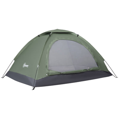 Outsunny 2 Person Camping Tent, Camouflage Tent with Zipped Doors, Storage Pocket, Portable Handy Bag, Dark Green 