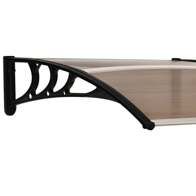 Outsunny Curved Window Door Canopy Aluminium Rigid Plastic Polycarbonate Fixed Outdoor Awning Modern Design UV Water Rain Resist 100 x 75cm Brown 